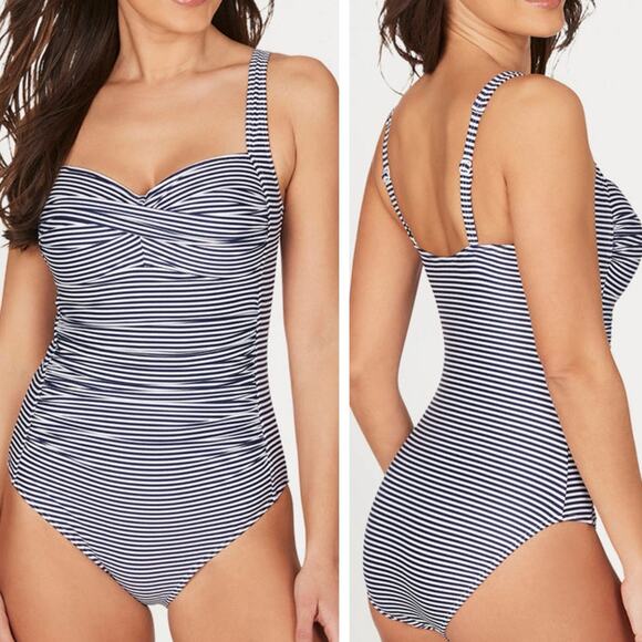 Nip Tuck Joanne Swimsuit 10 Sorrento Stripe One Piece Tummy Control Beach Swim - Picture 1 of 11